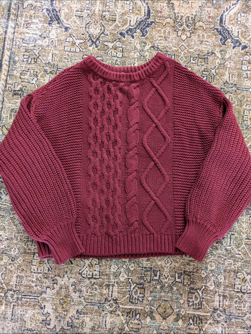 Free People Dream Cable Crewneck Sweater - Wine